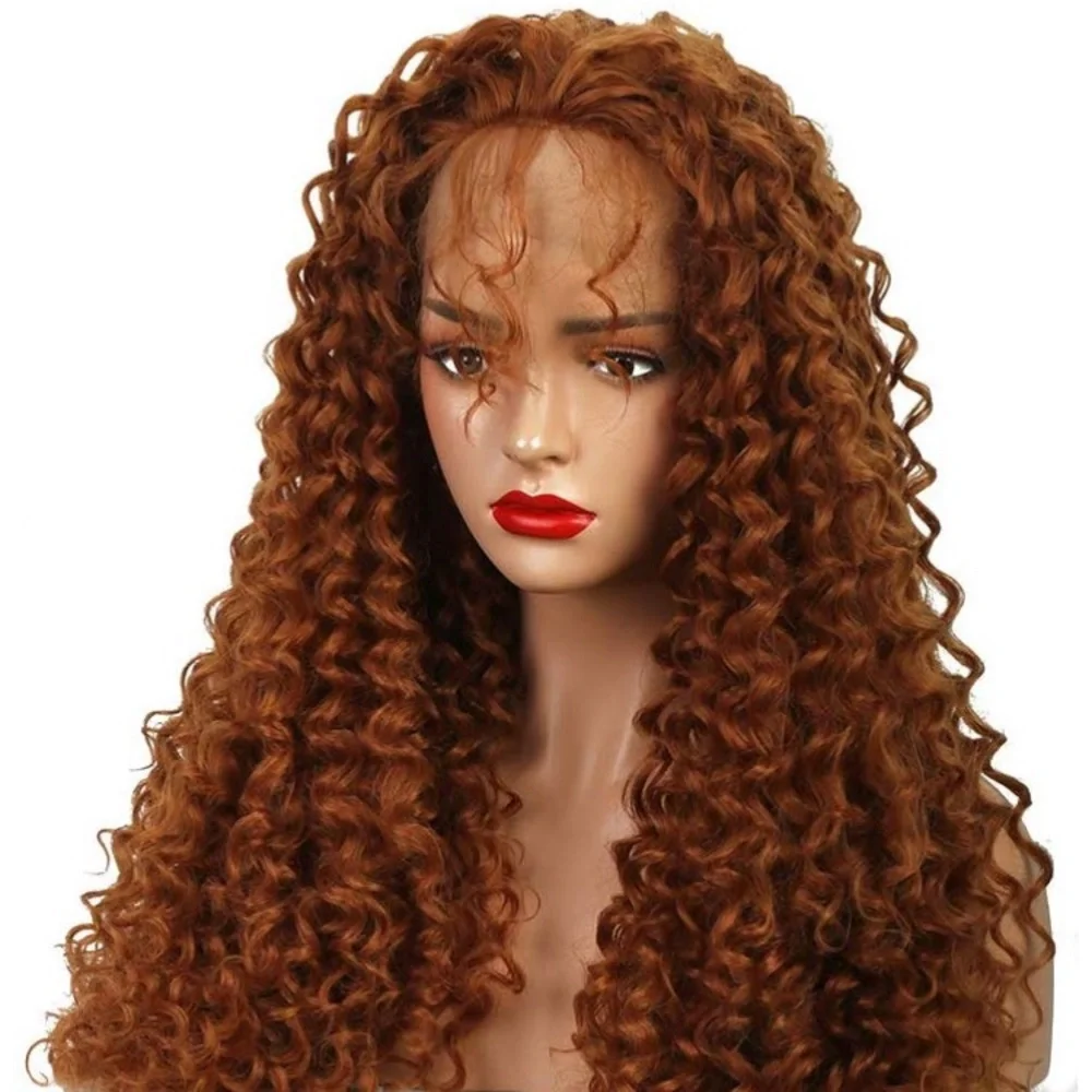 💫24” LIGHT AUBURN RED KINKY CURLY  LACE FRONT WIG